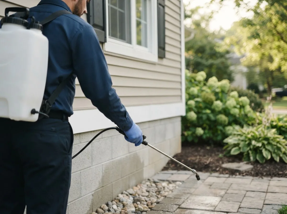 Pest control technician inspecting a home in Tribune, KS
